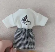 01 2pcs/set Blyth Doll Clothes Black T-shirt, plaid skirt for Blyth, Azone OB24 OB23 1/6 doll accessories - Цвет: 01