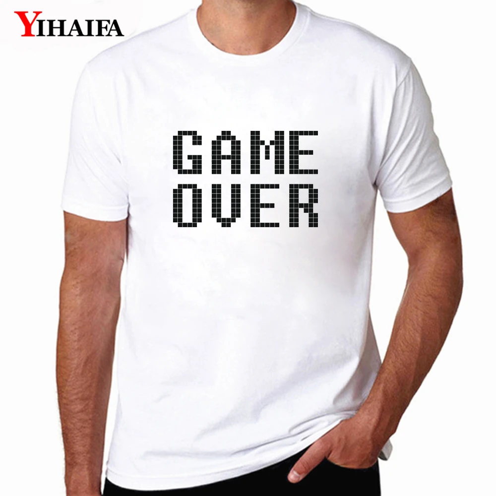 

Casual Men T-Shirt Game Over Letters Printed Tee Shirts Short Sleeve Funny Tops Mens Workout Shirts Tees