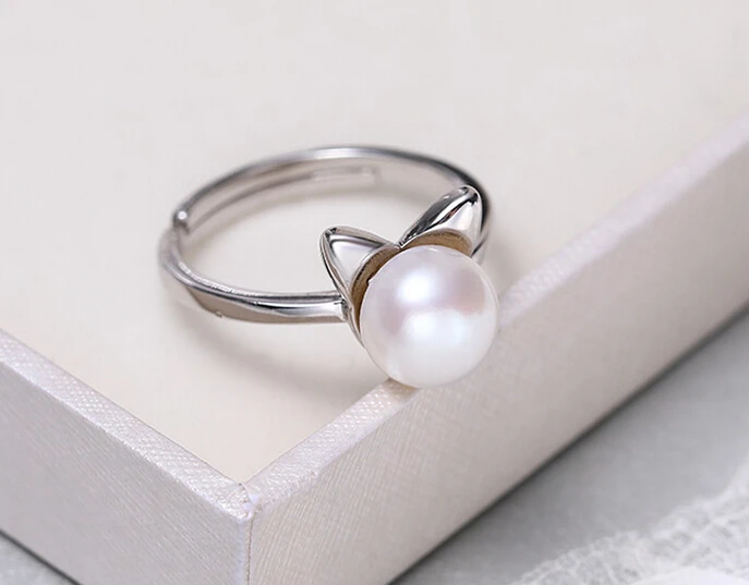 430 Adorable cat 7-8mm design full of strong fresh pearl ring