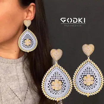 

GODKI Luxury Heart Flower BIG SIZE Dangle Earring For Women Wedding Cubic Zirconia DUBAI Bridal Earring Jewelry Accessories2020
