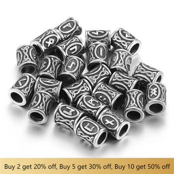 

316L Stainless Steel Viking Rune Bead 8mm Large Hole Futhark Hair Beards Beads Bracelet Charm for DIY Jewelry Making Accessories
