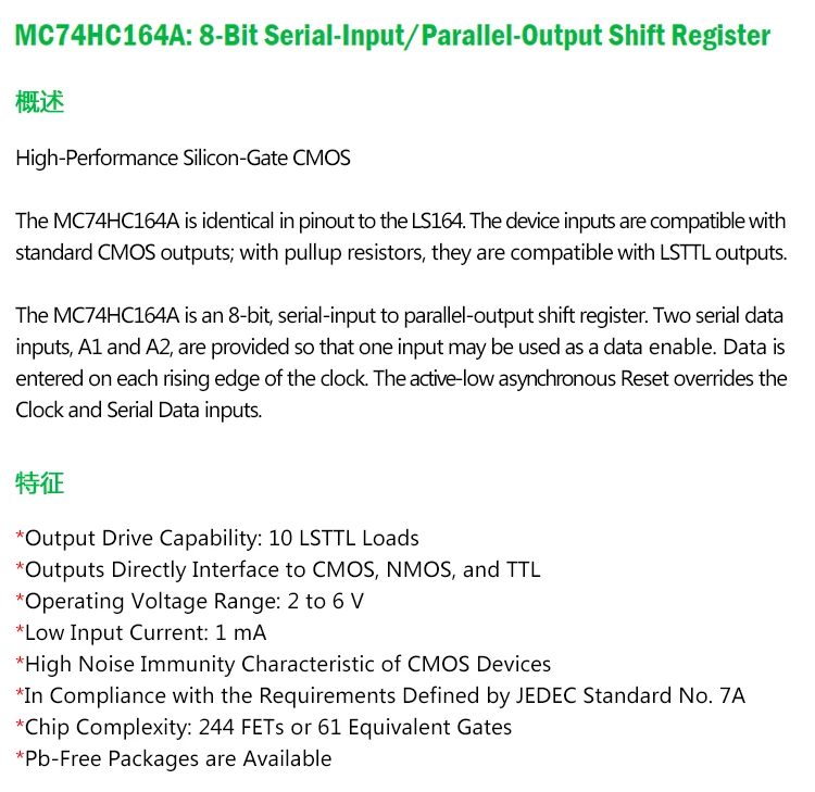 10 шт. MC74HC164ADR2G SOIC-14 8-битный последовательного ввода