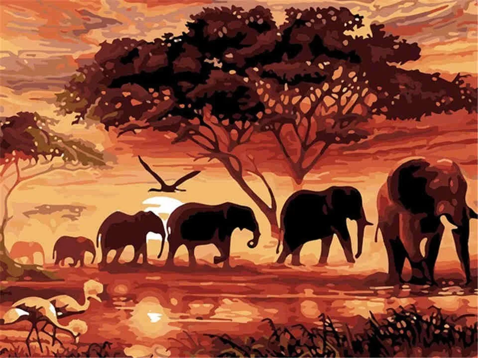 

Full Diamond Painting Scenery Elephant And Sunset 5D Diamond Embroidery Animals DIY Landscape Picture Decor Wall Art Picture