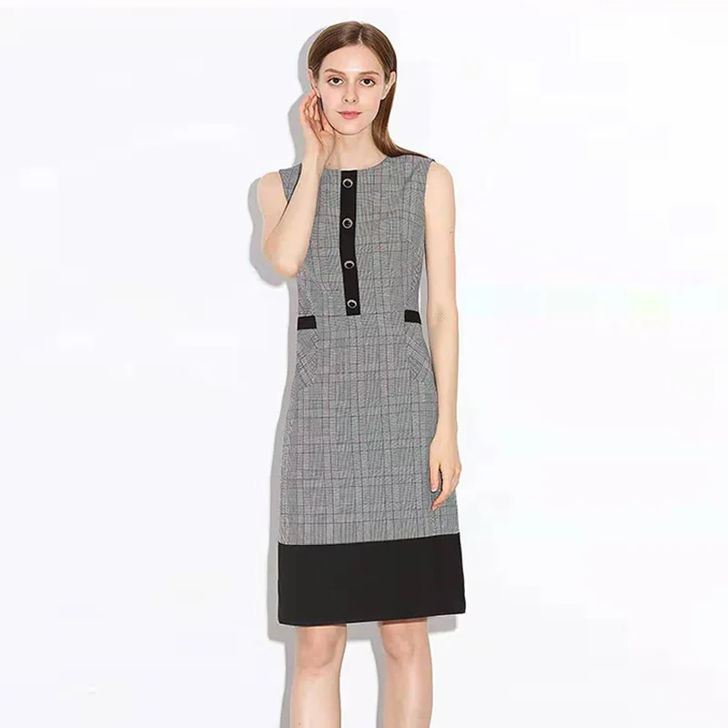 

New Patcherwork Women Plaid Dress Fashion Sheath OL Work Dresses A907
