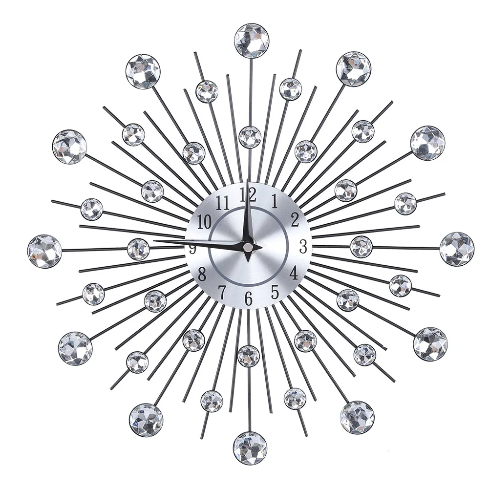 Sparkling Bling Metallic Silver Flower Shaped Wall Clock For