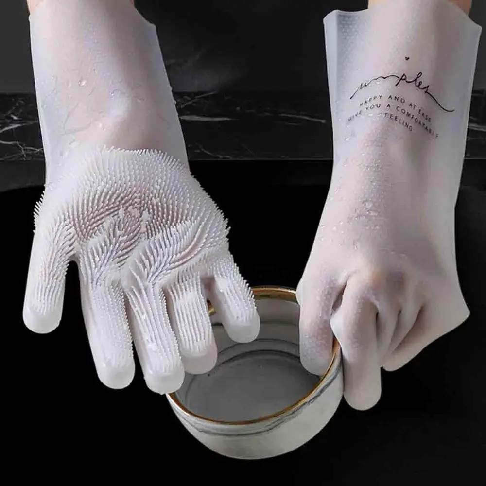 1 пара многофункциональная силиконовая чистящие перчатки волшебные силиконовые моющиеся перчатки для кухни домашние cozinha силиконовые перчатки FDH - Цвет: Белый