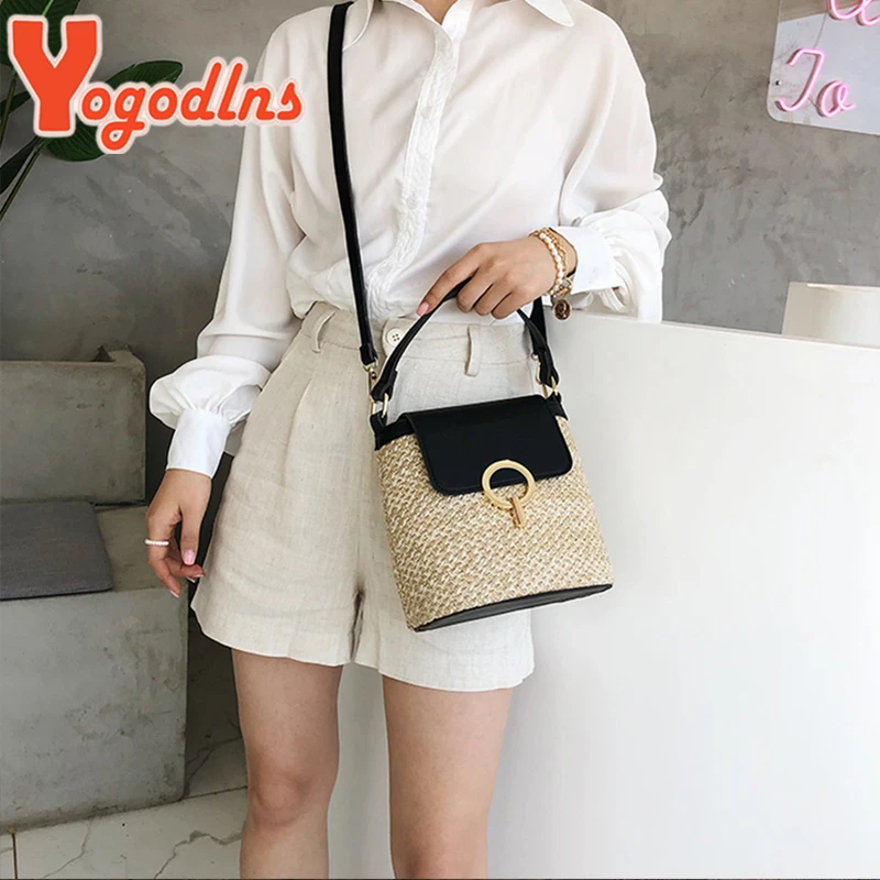 Handmade Small Straw Bucket Bags For Women Summer Crossbody Bags Lady Travel Handbags Female Shoulder Bag Purse bolsa