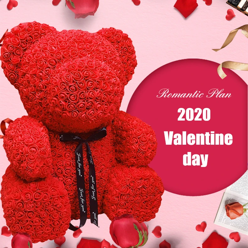 

20cm 2020 Valentine Day Rose Teddy Bear Rose Flower Artificial Decoration Birthday Party Wedding Decoration Gift Gifts
