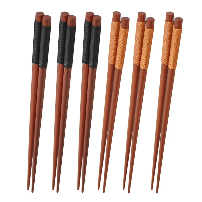 6 Pairs Wood Chopsticks, Reusable Chinese Korean Japanese Chop Sticks