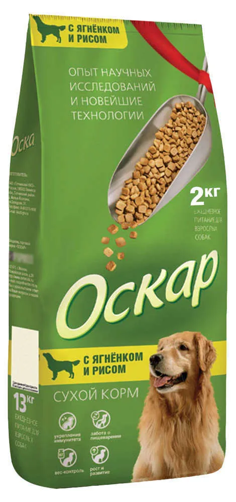 Корм для взрослых собак «Оскар», с мясом ягненка и рисом, 2кг