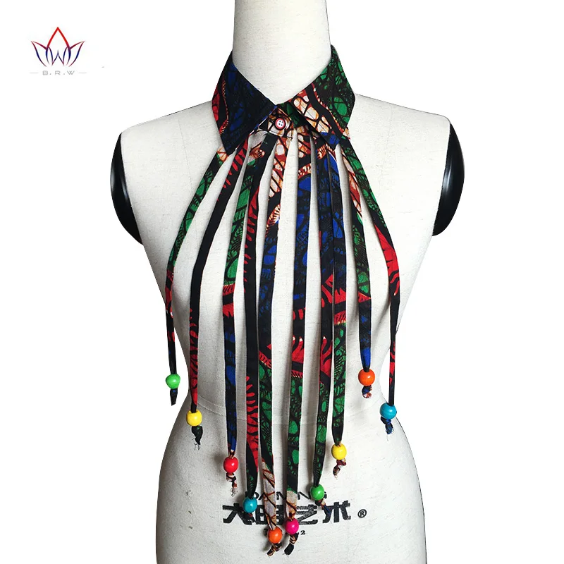 Cheap Fashion Customized Print False Collar Vintage Detachable Collars African Clothes for Women Tie with Beads Accessories WYA065