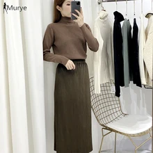 Новинка, повседневная плиссированная юбка с эластичной резинкой на талии, женская осенняя и зимняя юбка, однотонная плиссированная юбка на талии