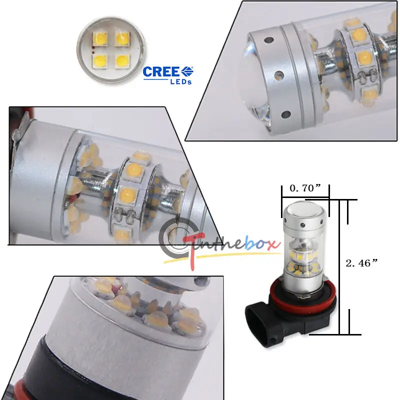 GTinthebox 2 шт супер яркий HID белый 6000K 140W H11 H8 H9 светодиодный туман для фар дальнего света; дневные ходовые огни лампы