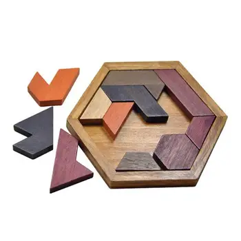 

Hexagon Tangram Wooden Jigsaw Puzzle Early Education Intelligence Development Geometric Brain Teaser Board Education Toys