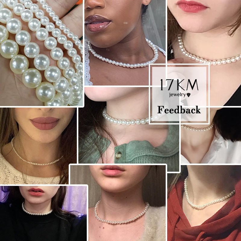 17KM Elegant White Imitation Pearl Choker Necklace Big Round Pearl Wedding Necklace for Women Charm Fashion Jewelry - Image 3