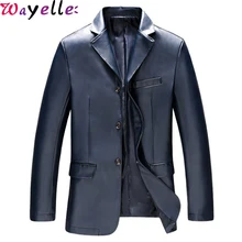 Мужская куртка из искусственной кожи, пальто, повседневные кожаные блейзеры, Мужская однобортная приталенная Мужская куртка черного и синего цвета из искусственной кожи