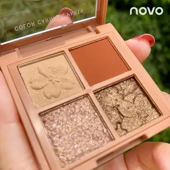 

4 Colors NOVO Matte Nude Eyeshadow Palette Glitter Smokey Eye Shadow Waterproof Luminous Eye Pigment Palette Maquillage TSLM2