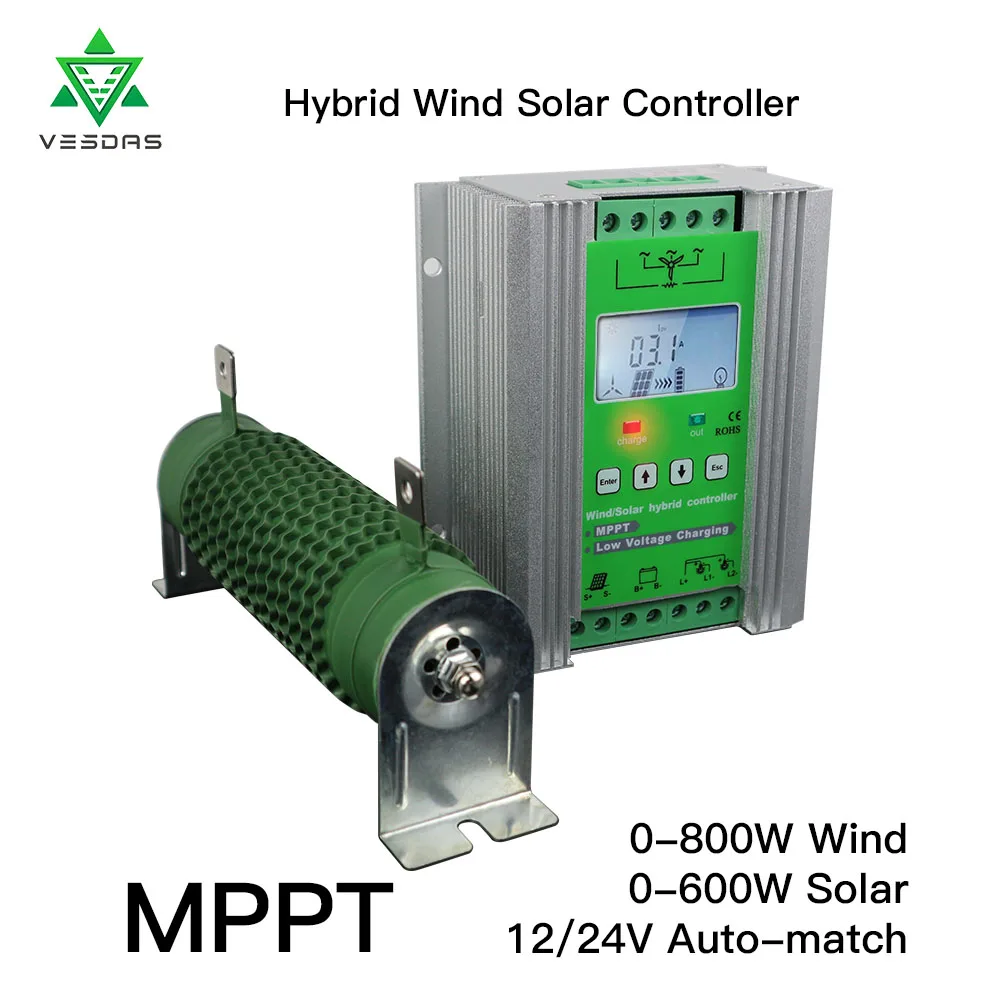 

1400W Solar Charge MPPT Wind Solar Hybrid Booster Charge Controller 12/24V Auto apply for 800W wind+600W solar with dump load