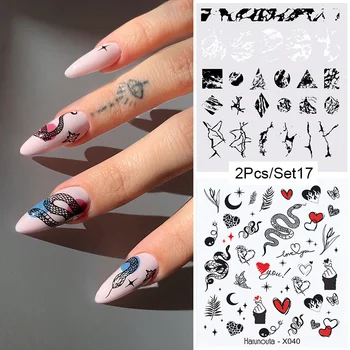 

Harunouta Nail Sticker Snake Pattern Nail Art Stickers Summer Geometry Leaves Water Transfer Slider Nail Decoration