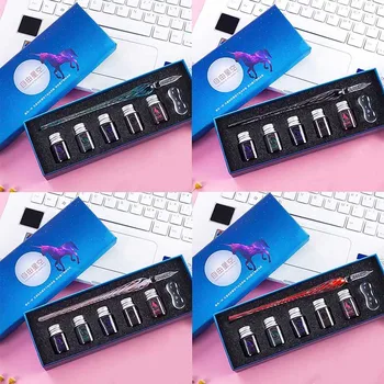 

Creative Glass Pen Dipping Water Pen Art Font Starry Gradient Color Hand-painted Pen Ink Pen Set Exquisite Gift Box