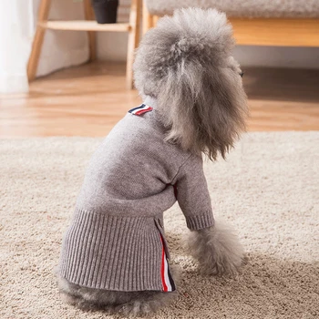 

Autumn Winter Clothes For Dogs Stripe Knitted Sweater Good Dog Jacket For French Bulldog Fashion Gray Outfit ubranka dla psa 10A