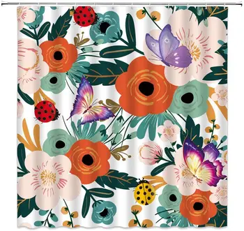 

Plant Shower Curtain Colored Flower Ladybug Butterfly Shower Curtain Home Bathroom Decor Fabric Bathroom Curtain