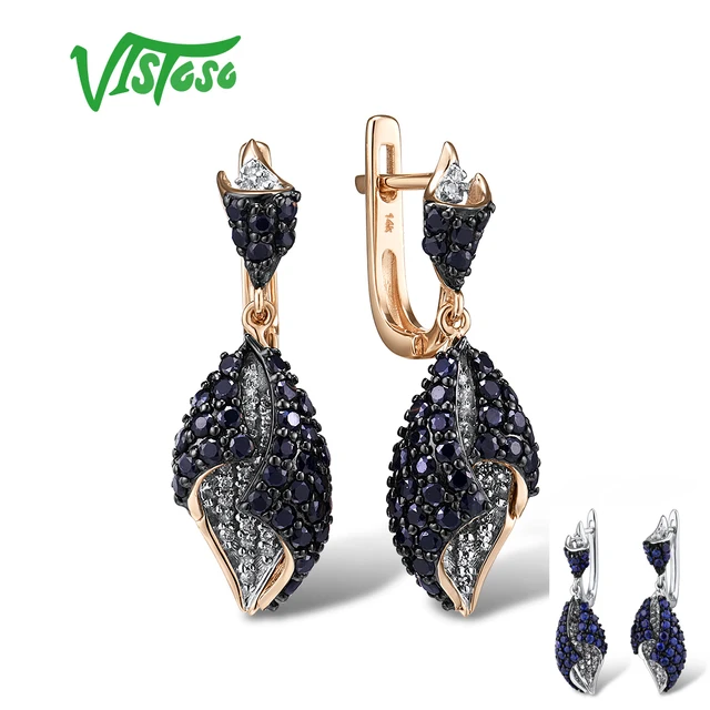 US $408.81 VISTOSO Earrings Women Genuine White Sparkling Diamond Sapphire