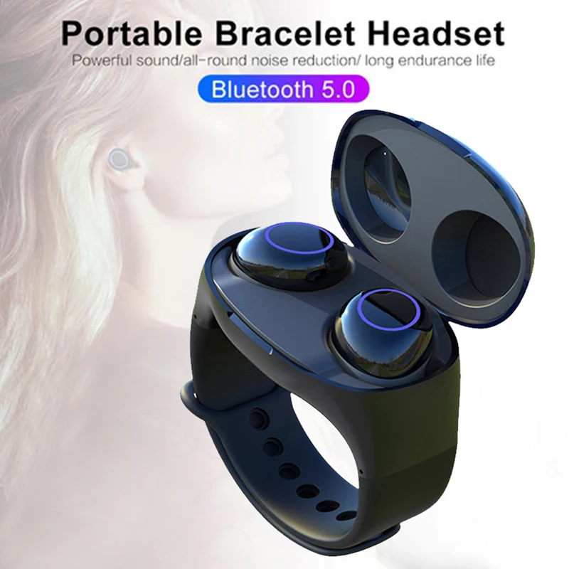 Oppselve TWS 2 In 1 Wireless Earpieces For iPhone 11 Pro Max Huawei 5 0 Bluetooth Earphones with Smart Wristband Watch Bracelet