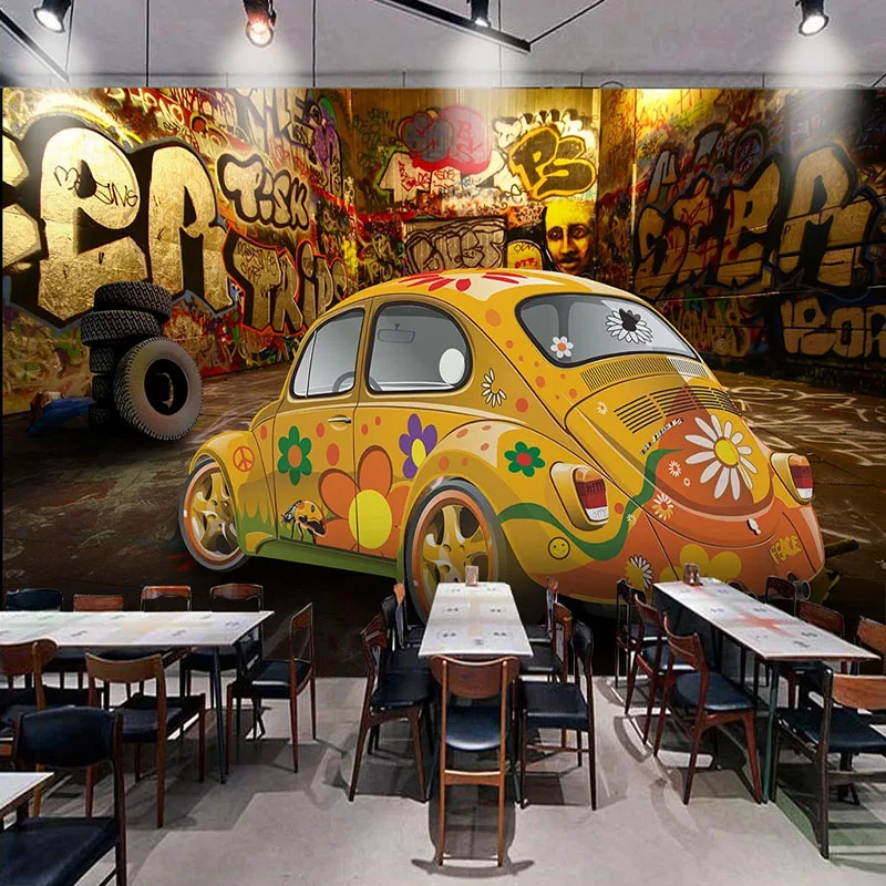 

Drop Shipping Custom Mural Wallpaper Personality Graffiti Wall Car Backdrop Wall Painting Cafe Retro Fresco Waterproof Stickers