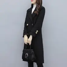 Женское Шерстяное Пальто Черное женское Свободное длинное шерстяное пальто зимнее шерстяное пальто для женщин Тренч шерстяное пальто