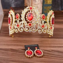 H1135 свадебный головной убор Корона Серьги Набор барокко ретро большая корона искусственный бриллиант жемчуг свадебные аксессуары