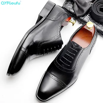 

QYFCIOUFU 2019 Men Formal Business Genuine Leather Men Dress Office Shoes Men Comfortable Gentleman Shoes Business Wedding Shoes