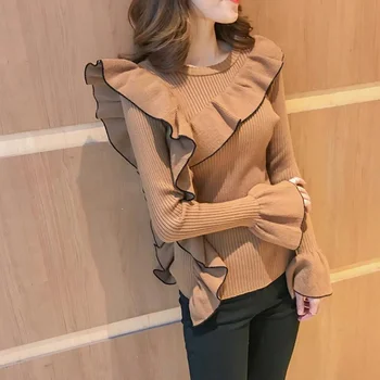 

/ winter 2020 new slim fit with Pullover Sweater T-shirt for women Korean style with ruffle bottom and flared sleeve