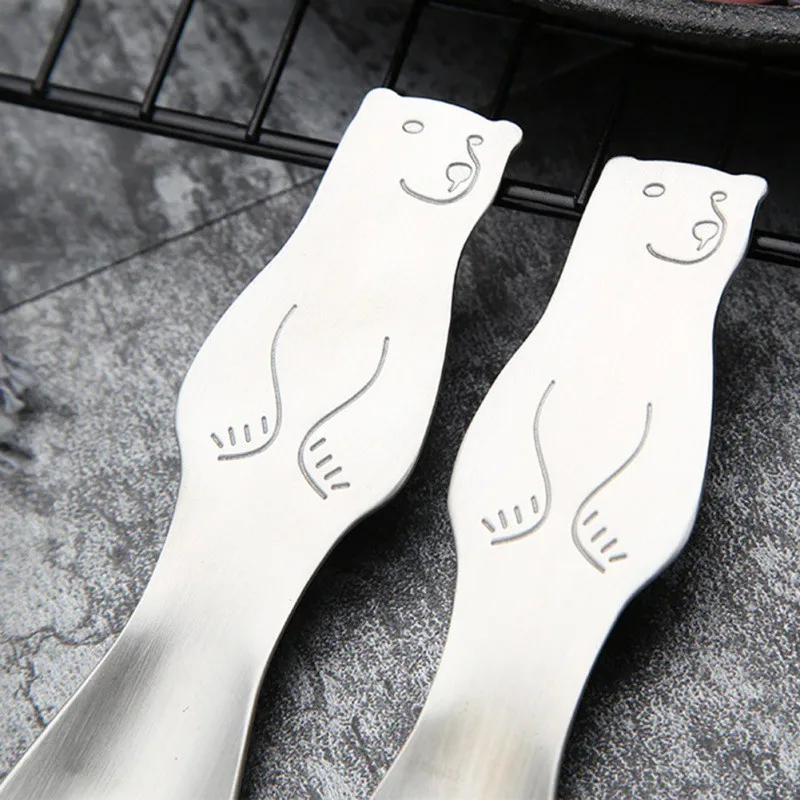 Small Spoon 304 Stainless Steel Portable Cute Bear Pattern Dessert Fork For Children Cutlery Engraving Spoon Sets