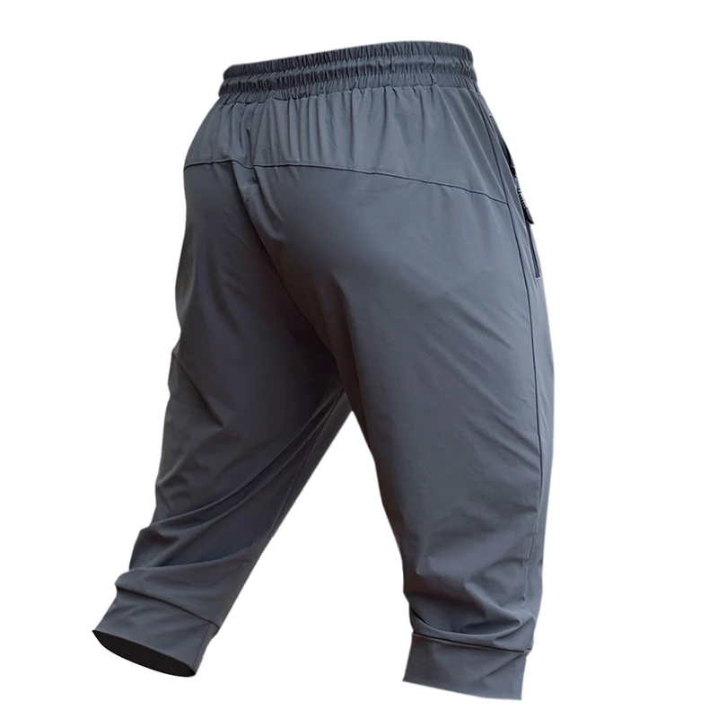 Men Running Cropped Pants Ice silk Summer Ice silk Quick Dry Training Fitness Zip Pocket Joggings Pant Male Gym 3/4 Sweatpants 5
