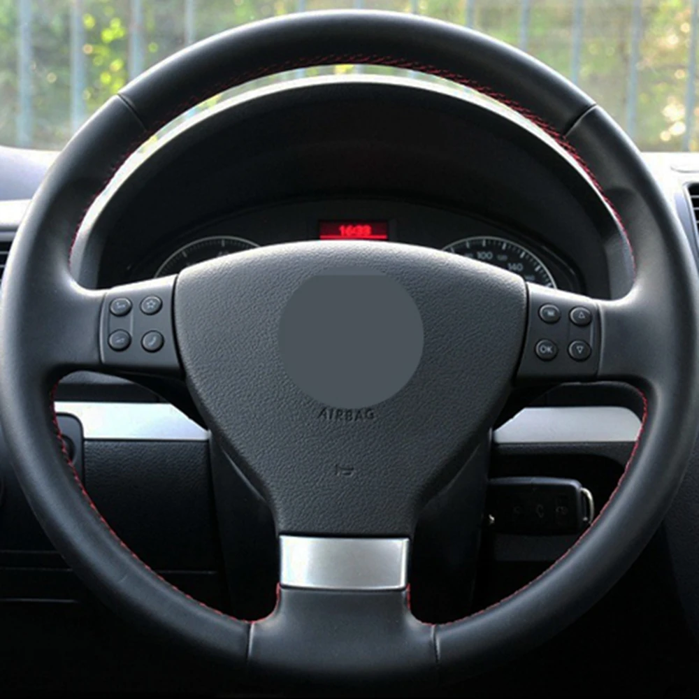 DIY Black Genuine Leather Suede Car Steering Wheel Cover For Volkswagen Golf 5 Mk5 VW Passat B6 Jetta 5 Mk5 Tiguan 2007-2011