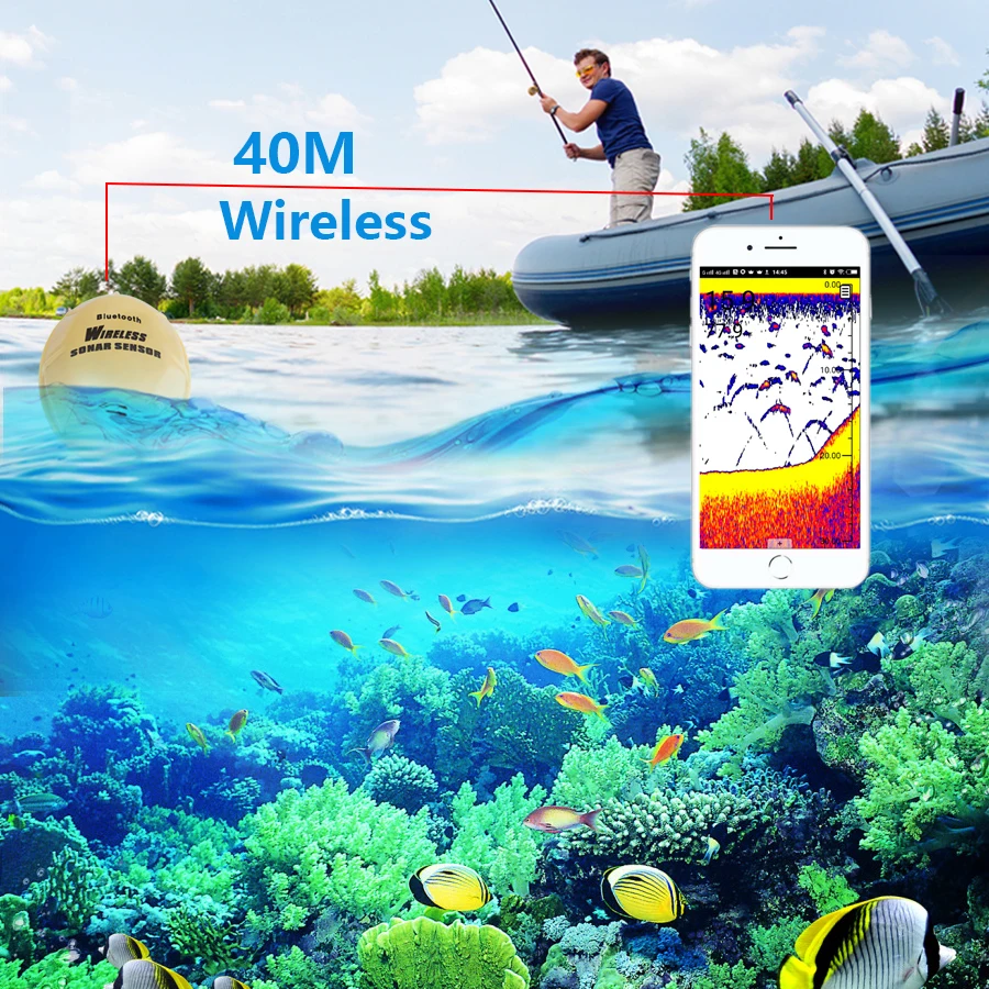 Высокое качество Phiradar BT100 SMART Bluetooth рыболокатор 40 м 120FT беспроводной эхолот в режиме реального времени детектор глубины сигнала для телефона