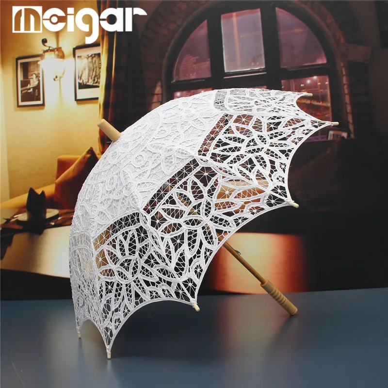 New Ivory White Wedding Umbrella Pure Cotton Lace Embroidery Bridal Umbrella White Beige Sun Umbrella Parasol Prop Decoration
