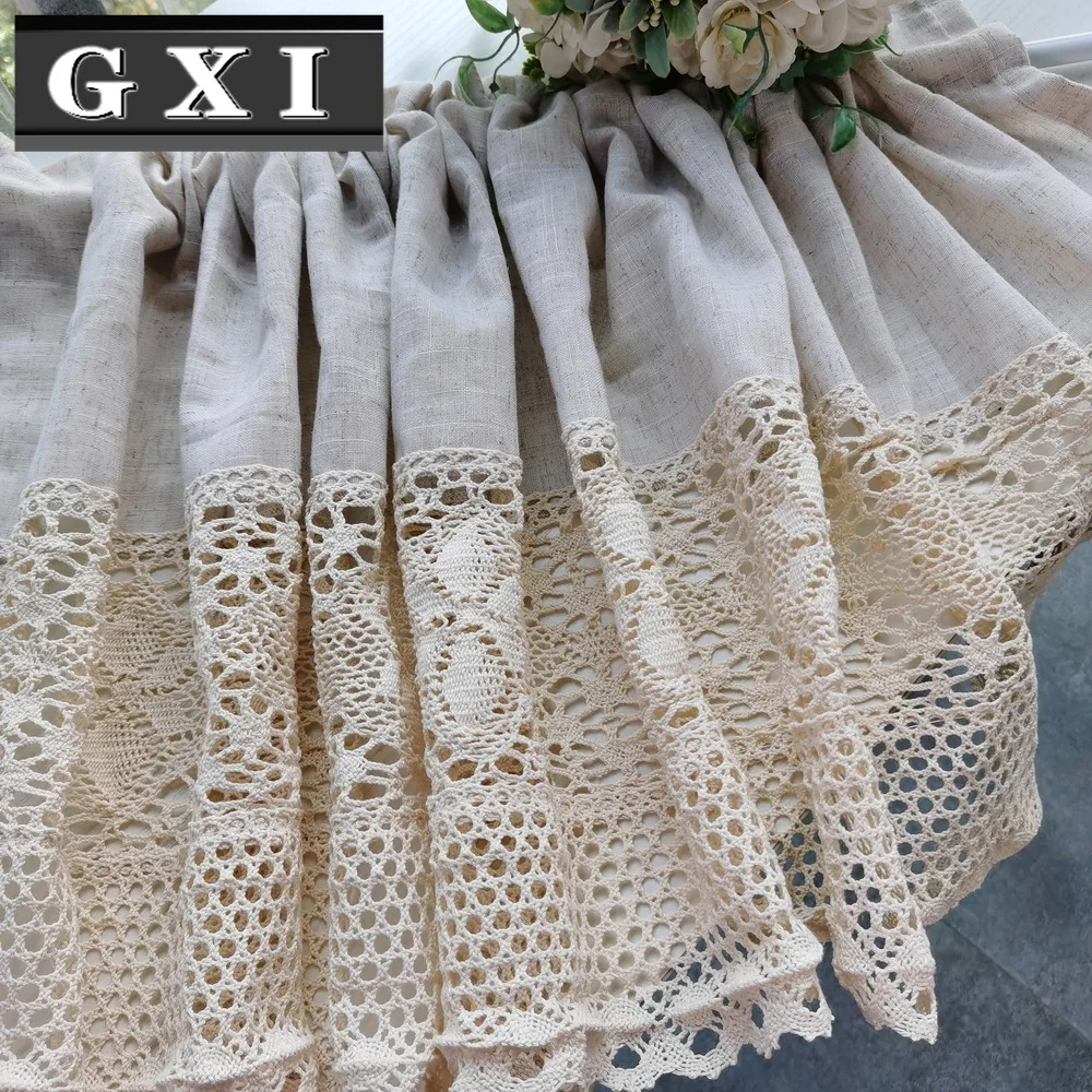 JRPT Café Demi Rideau Cuisine Vintage Rideaux Courts Coton et Lin Draperies Avec de la Dentelle / 1 PCS / W140cm×H70cm