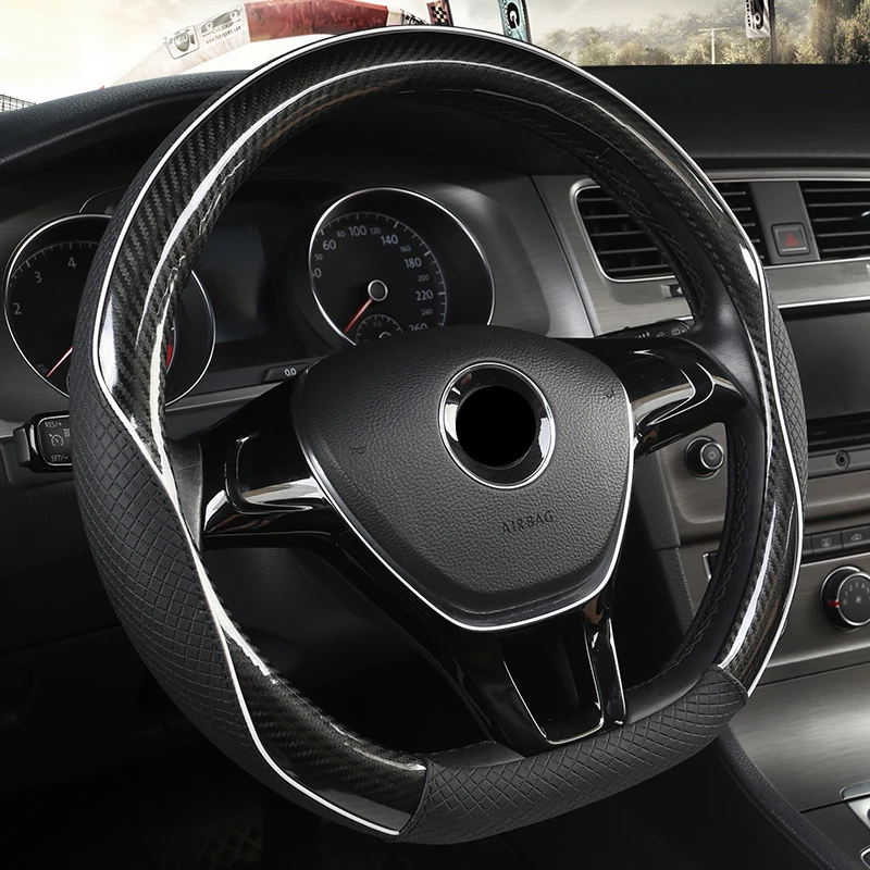 D образный чехол на руль из кожи+ углеродного волокна для VW GOLF 7 POLO JATTA Suzuki Swift Nissan Rogue - Название цвета: Черный