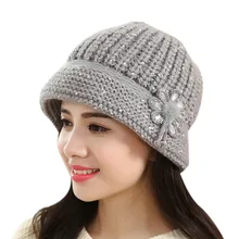 Модная женская Шапка-бини с вышивкой, вязаная Вязаная Шапка-бини с цветами, зимняя теплая шапка-берет, вязанная хлопковая шапка Femme