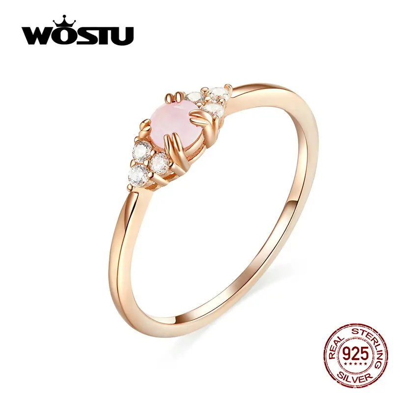 WOSTU 925 пробы, серебряное розовое кольцо из опала для женщин, обручальное кольцо из розового золота с цирконием, серебряное ювелирное изделие, подарок FIR534