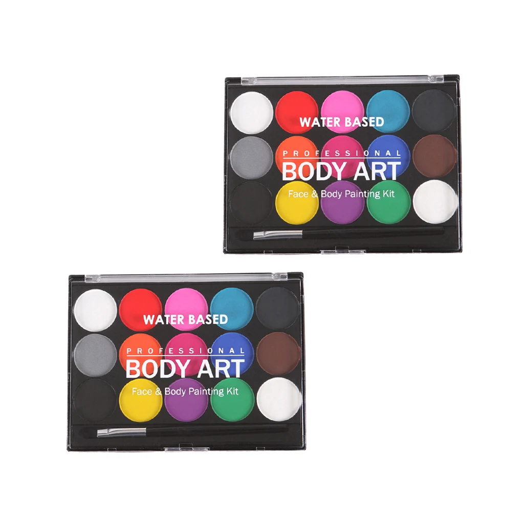 

2 Sets Non-toxic Face Body Paint Palette Party Fancy Dress 15 Colors Art Makeup Kit