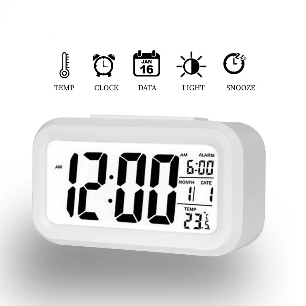 AC220V Electronic Table Digital Alarm Clock Desktop Large LED Display Snooze 