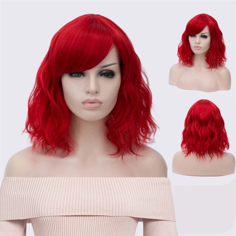 MSIWIGS Короткие Косплей натуральные волнистые парики для женщин красный парик с