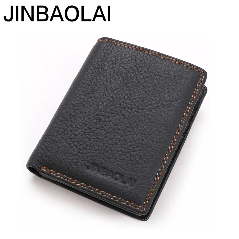 

JIAOBAOLAI Brand New Large Capacity Genuine Leather Men Tri-folding Wallets Mens Short Wallet Male Credit&ID Card Holder