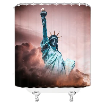 

Retro Statue of Liberty Shower Curtains ， American Flag Print Bath Curtains Polyester Waterproof Fabric Bathroom Home Decor Set