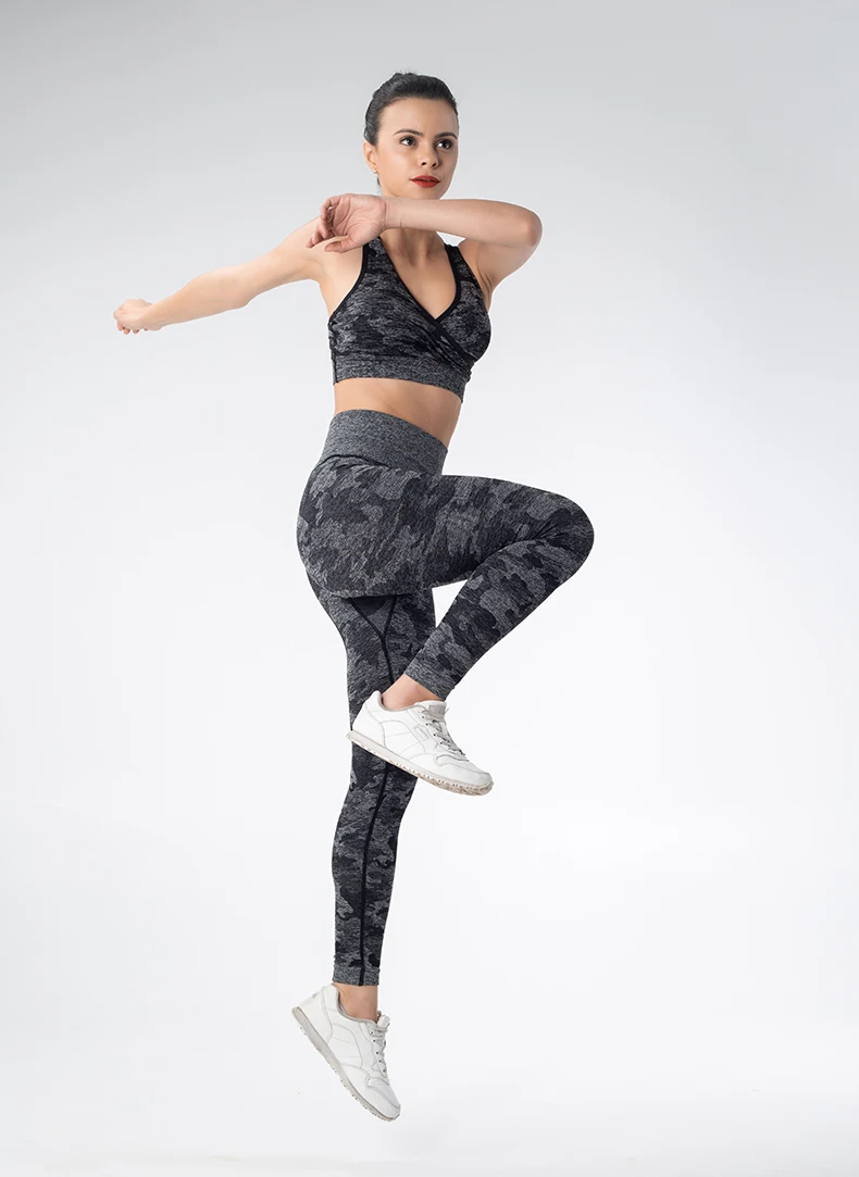 Бесшовный комплект для йоги Женская одежда для фитнеса спортивная одежда женские леггинсы для спортзала мягкий пуш-ап спортивный бюстгальтер с бретельками 2 шт. спортивные костюмы