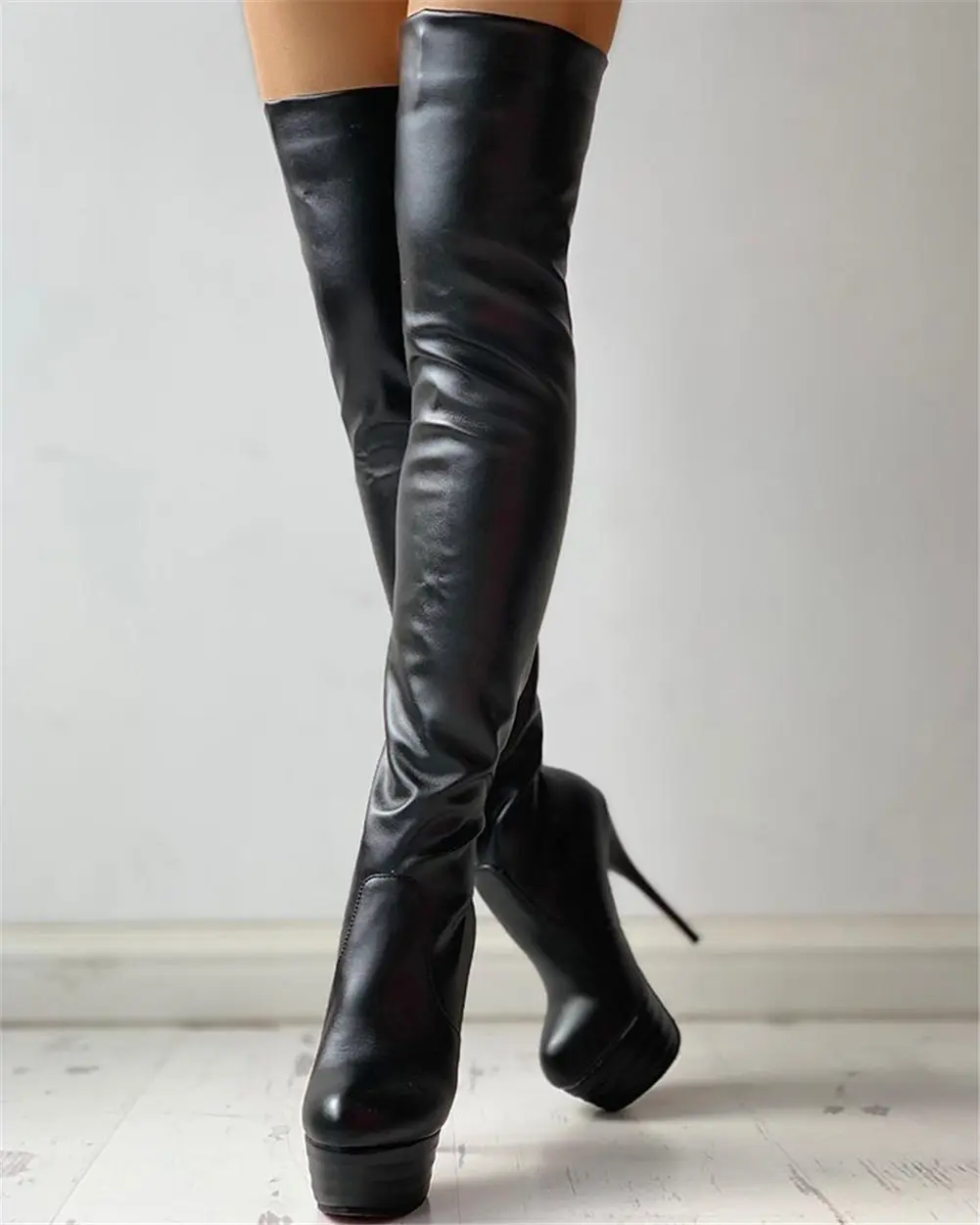 Plus Size 31-46 Ladies Sexy Extreme High Fetish Thin Heels Party Shoes Women Winter Add Fur Platform Thigh High Boots Woman