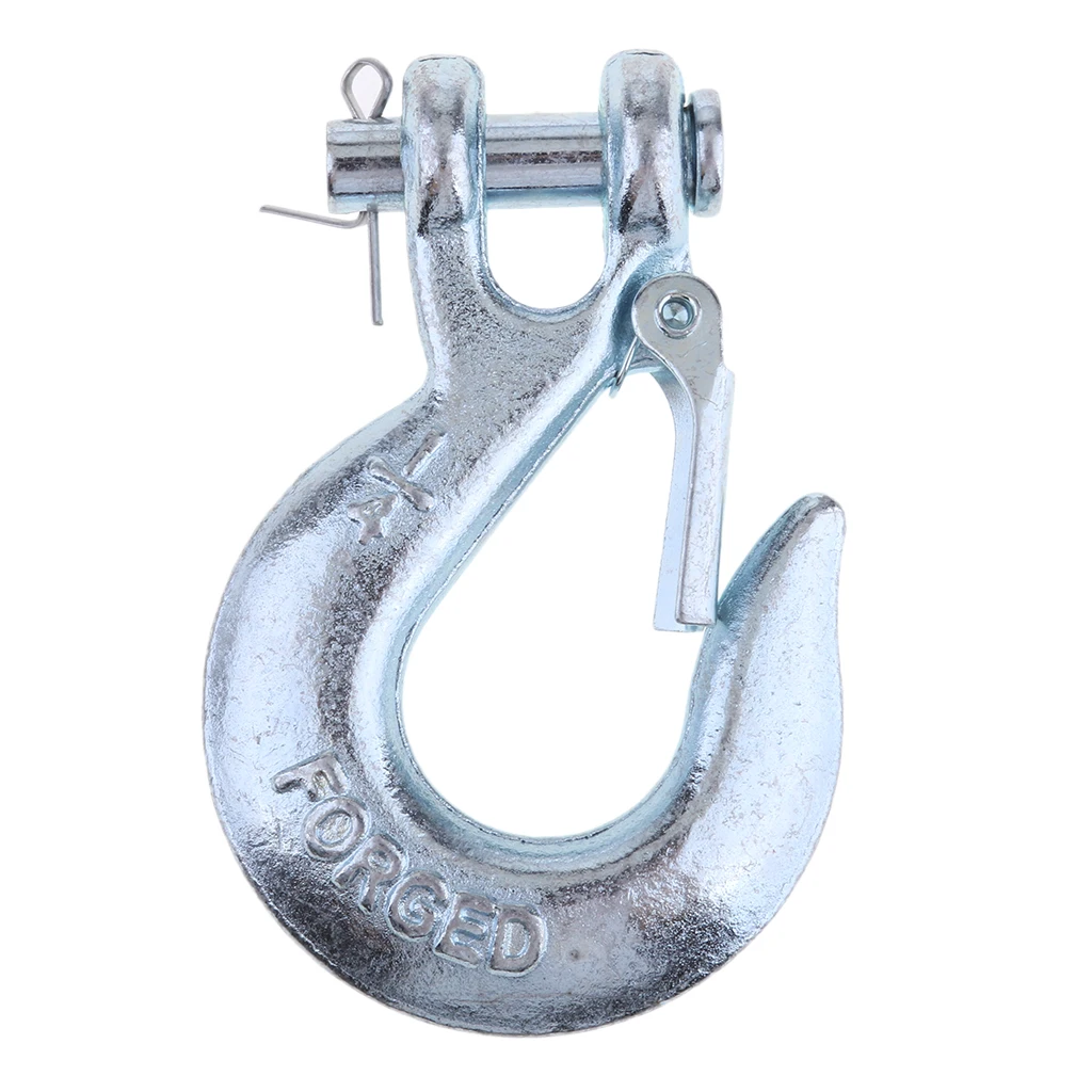 1/4 inch Clevis Slip Hook with Safety Latch - Heavy Duty Grade Steel Towing Winch Rope Clasps Clip Buckle - Silver